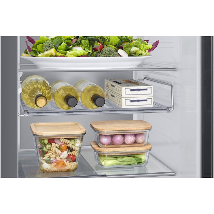 Side by side Samsung RS68CG885DB1EF, 634 l, Clasa D, Full No Frost, Twin Cooling Plus, Conversie Smart 5 in 1, Compresor Digital Inverter, Dozator apa si gheata cu racordare, Smart Things WiFi, AI Energy, H 178 cm, Dark Inox