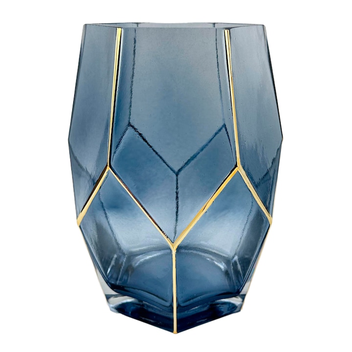 Декоративна стъклена ваза за цветя, 21х10 см, синя