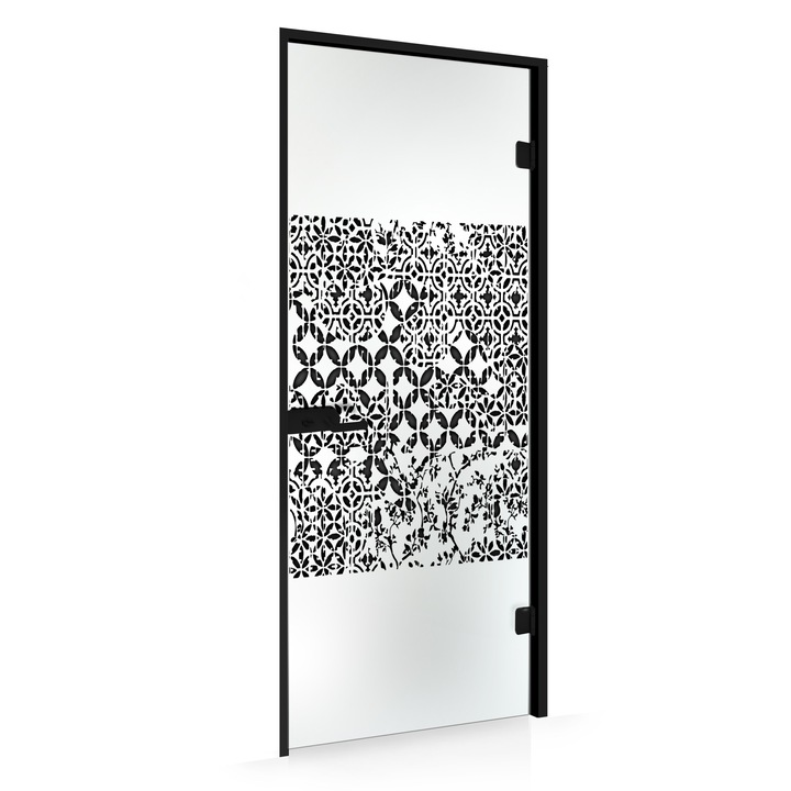 Usa batanta Studio Black, model Verona negru pentru gol 90x198 cm cu toc L pentru interior, sticla 8 mm mata, securizata