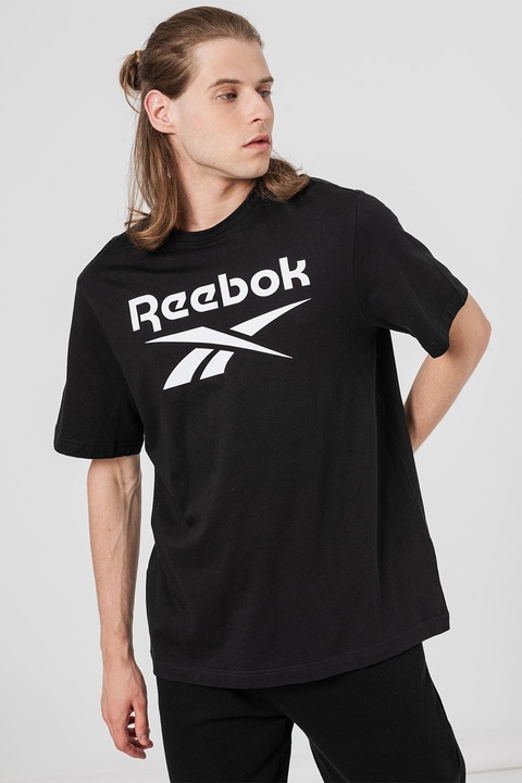 Reebok, Тренировъчна тениска Identity с лого, Бял/Черен