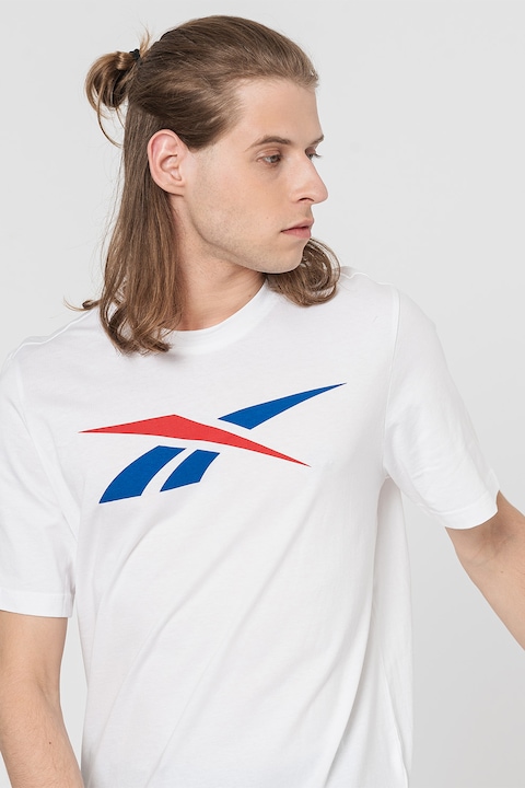 Reebok, Тренировъчна тениска Identity с лого, Бял/Тъмносин/Тъмночервен