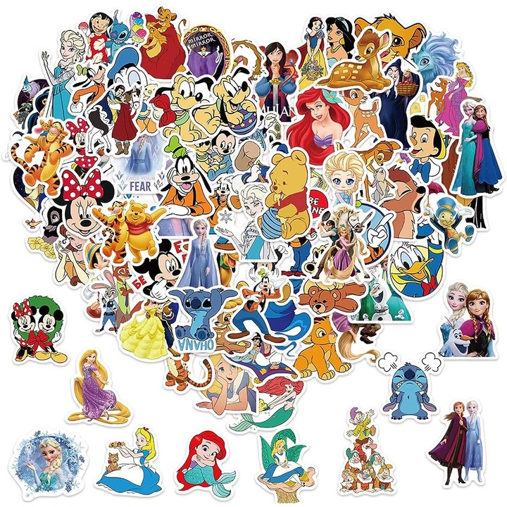 Set 100 de autocolante Disney pentru copii, Impermeabile, Multicolor