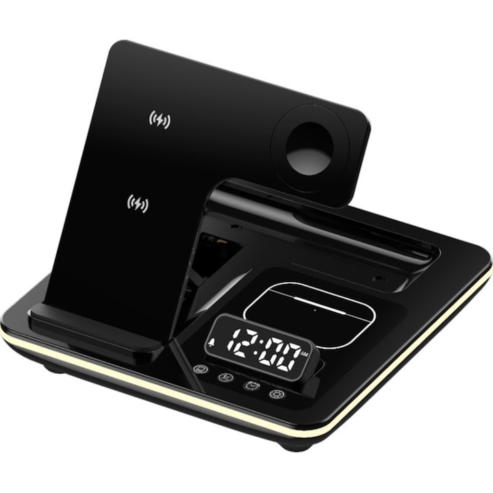 5 в 1 безжична станция за зареждане, 15 W, бързо зареждане, за iPhone 15/14/13/12 Pro Max, iWatch, AirPods, черен