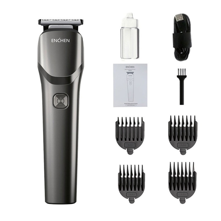 Masina de ras multifunctional, ENCHEN, Beardo 2, USB Type-C, Inox, 15.5x3cm, Negru