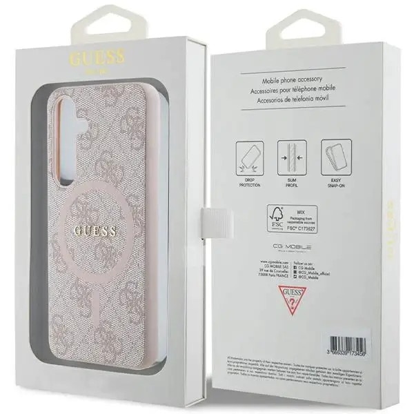 Carcasa Guess 4G Collection Leather Metal Logo cu MagSafe compatibil cu Samsung Galaxy S24, Roz