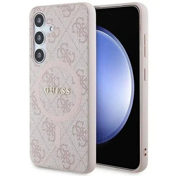 Carcasa Guess 4G Collection Leather Metal Logo cu MagSafe compatibil cu Samsung Galaxy S24, Roz