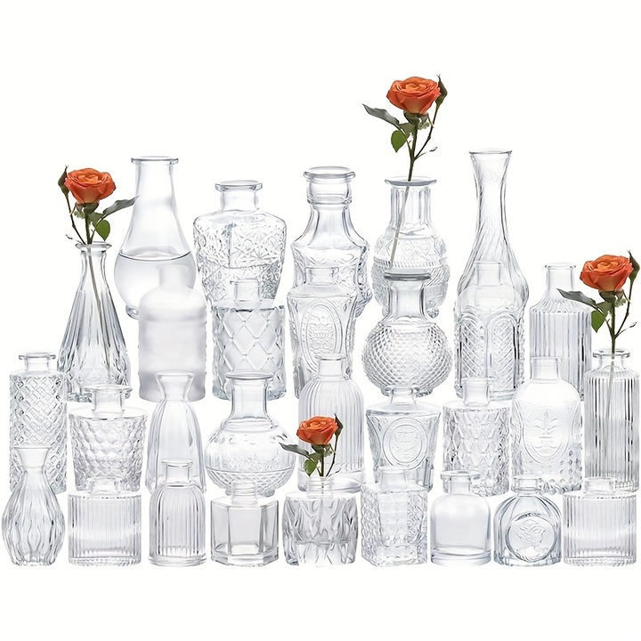 Комплект от 30 мини стъклени вази за рустикална сватбена декорация