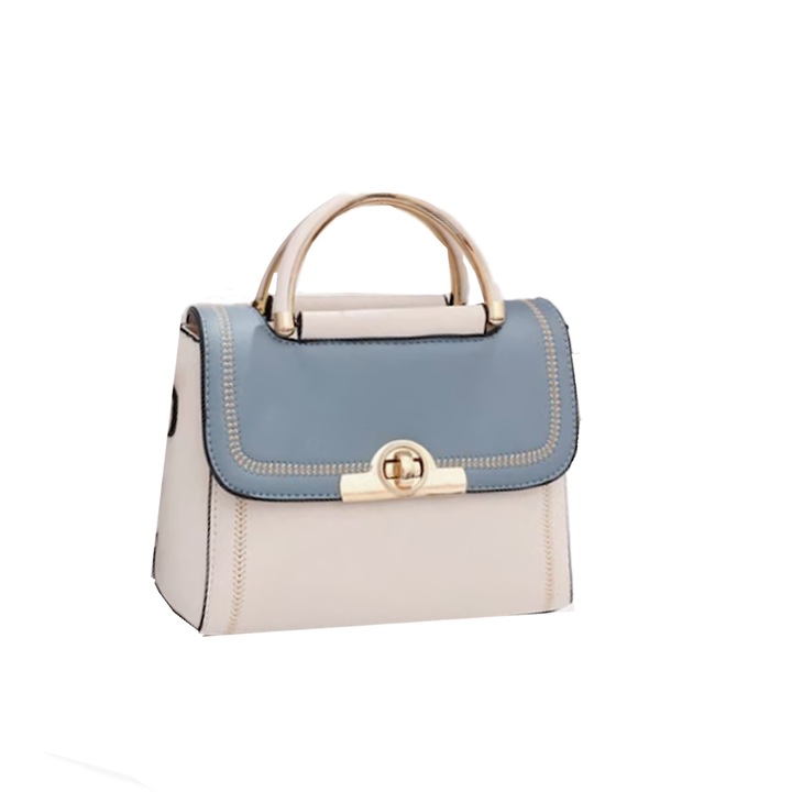 Geanta de mana dama, Dollcini, Piele ecologica, Model alb/albastru, 22 x 16 x 7 cm
