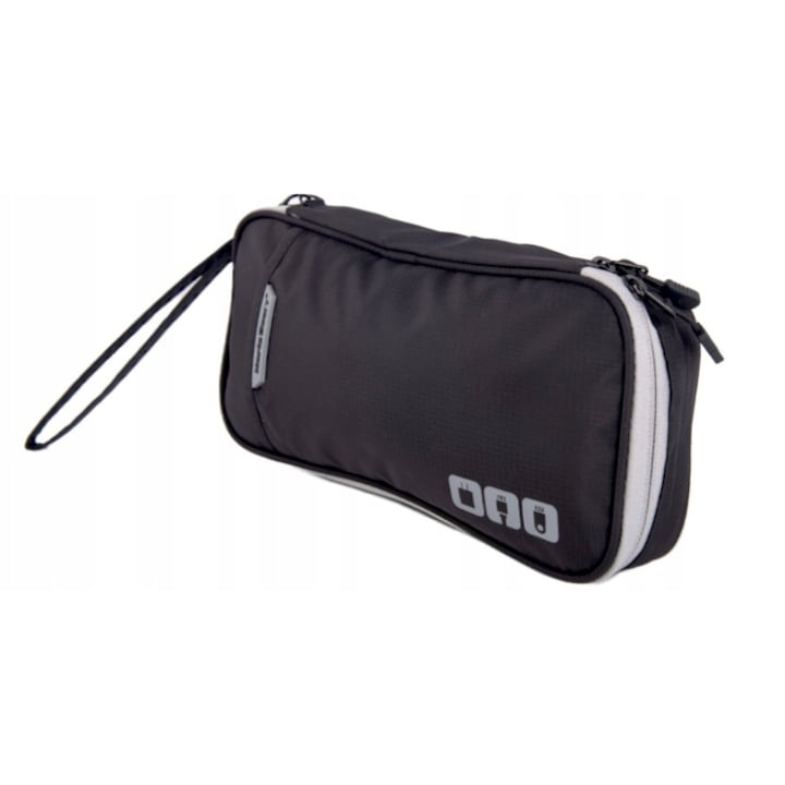 Organizer Pentru Cabluri Si Incarcatoare, Rezistent La Apa, Mare, Incapator, Cu Fermoar, 4 Buzunare, Maner Confortabil, Ideal Pentru Calatorii, Poliester 900D, Dimensiuni 24x5x12 Cm, Negru