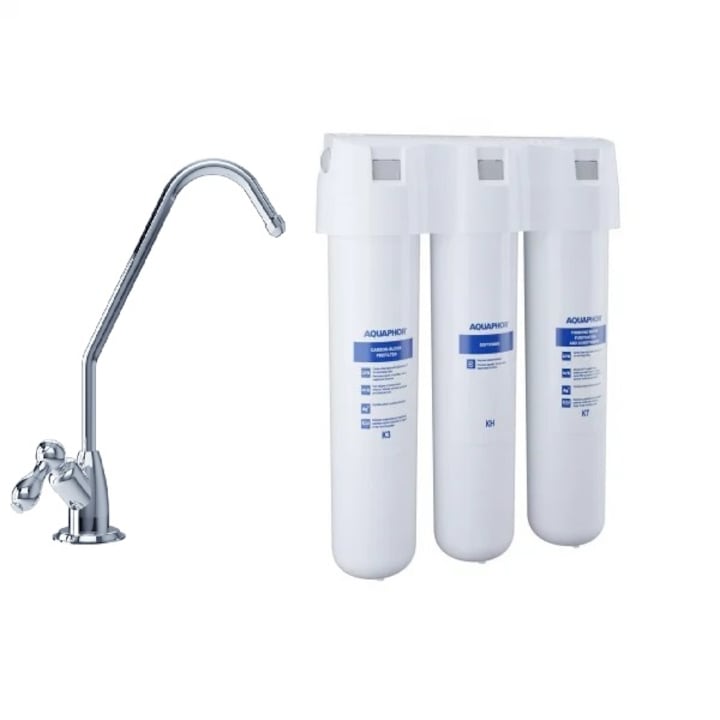 Filtru Aquaphor Crystal H, cu K3/KH/K7, pentru apa cu duritate moderata, montare sub chiuveta