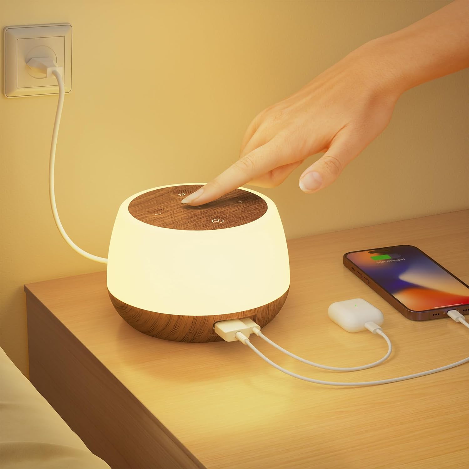 Нощна лампа с 20W функции за зареждане, LED, с 2 USB порта за зареждане ...