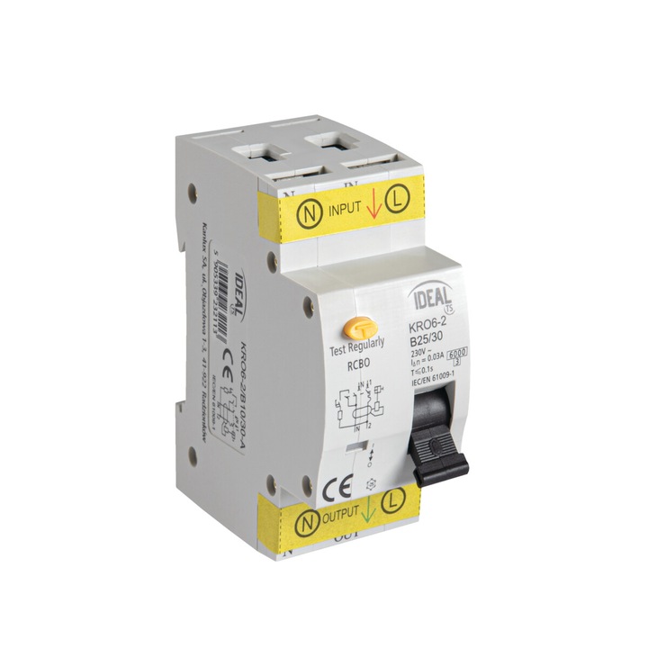 Siguranta electrica diferentiala, KANLUX KRO6, 25A, 300mA, 2P, curba B, 230V, IP20