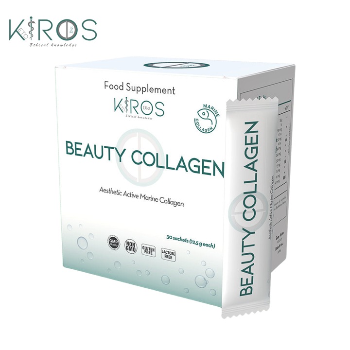 KIROS BEAUTY COLLAGEN, Supliment Premium Anti-Imbatranire cu Colagen Marin, Acid Hialuronic si Antioxidanti Naturali Pentru Bunastarea Pielii, 30 pliculete