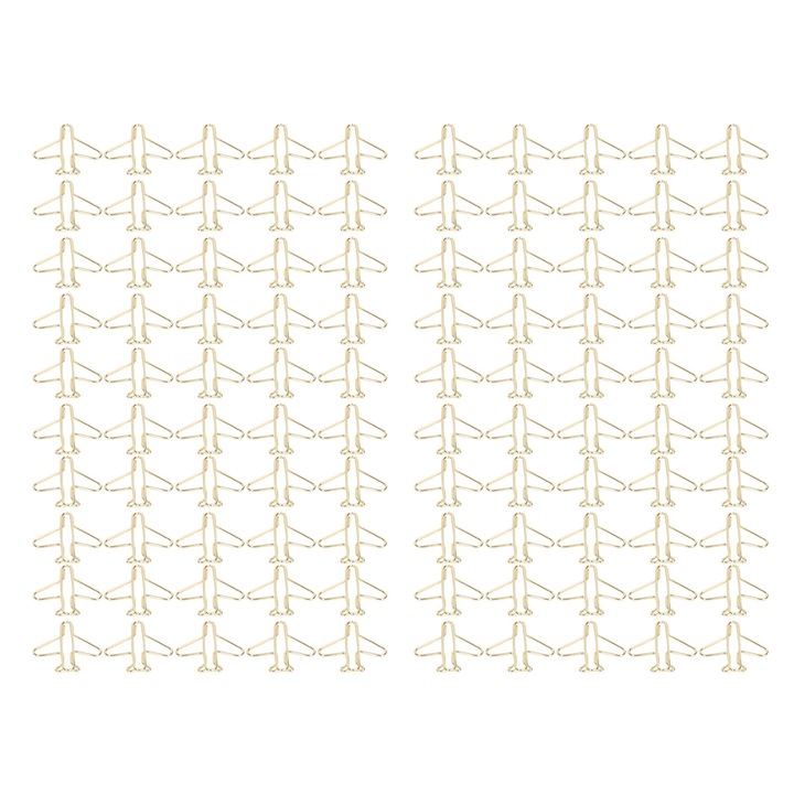 Комплект от 100 QttvbTna кламери, форма на самолет, метал, злато