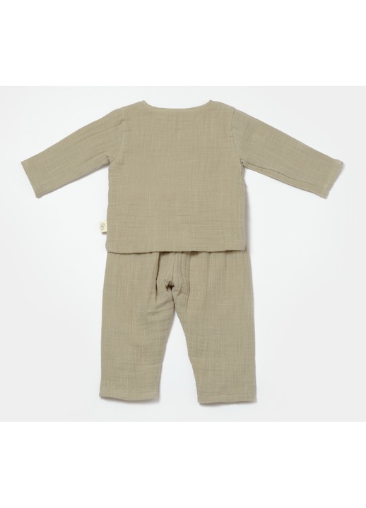 Set bluza cu nasturi si pantaloni, Winter muselin, 100% bumbac - Verde, BabyCosy, 3-6 luni