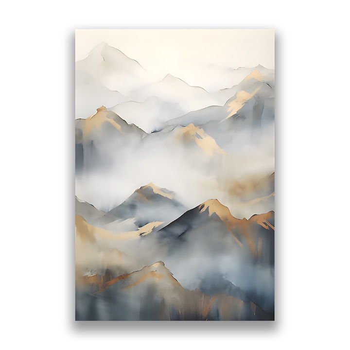 Картина на платно, LuxCanva® A1446, Златни планини, 70 X 100 CM, 100% памучно платно 400g/m2, Дървена рамка, Стая, Декоративна, Планински хребети, Природа, Пейзаж, Всекидневна, Живи цветове