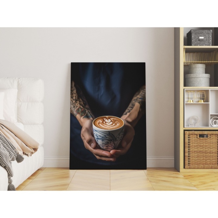 Tablou canvas, Cafea cu desen, pentru cafenele, Priti Global, 50x100 cm