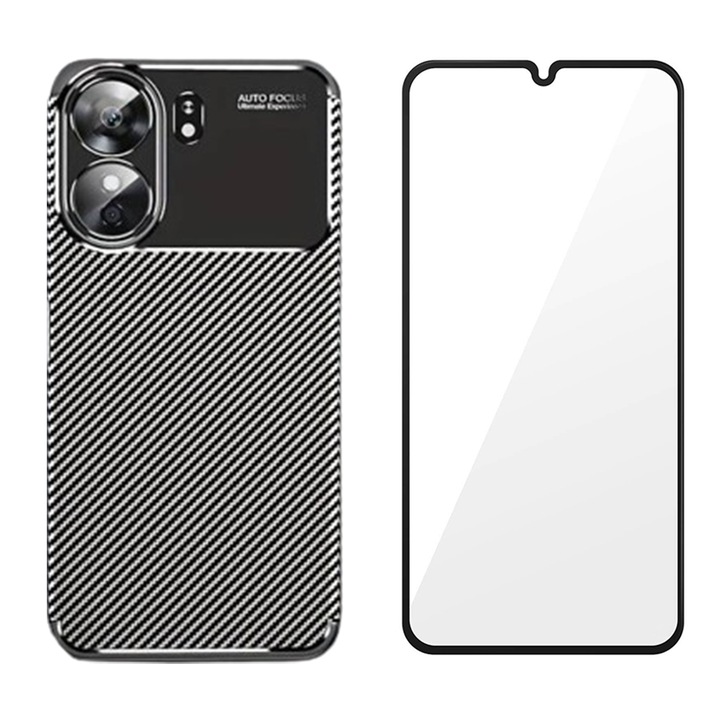 5D Secure Glass fóliakészlet, Crystal Clean, teljes képernyős burkolat és hőre lágyuló tok, prémium szénszálas, Xiaomi Redmi 13C-hez, OPTIM SOLUTION, Ultra Protection Tech, Perfect Slim Fit, Fekete