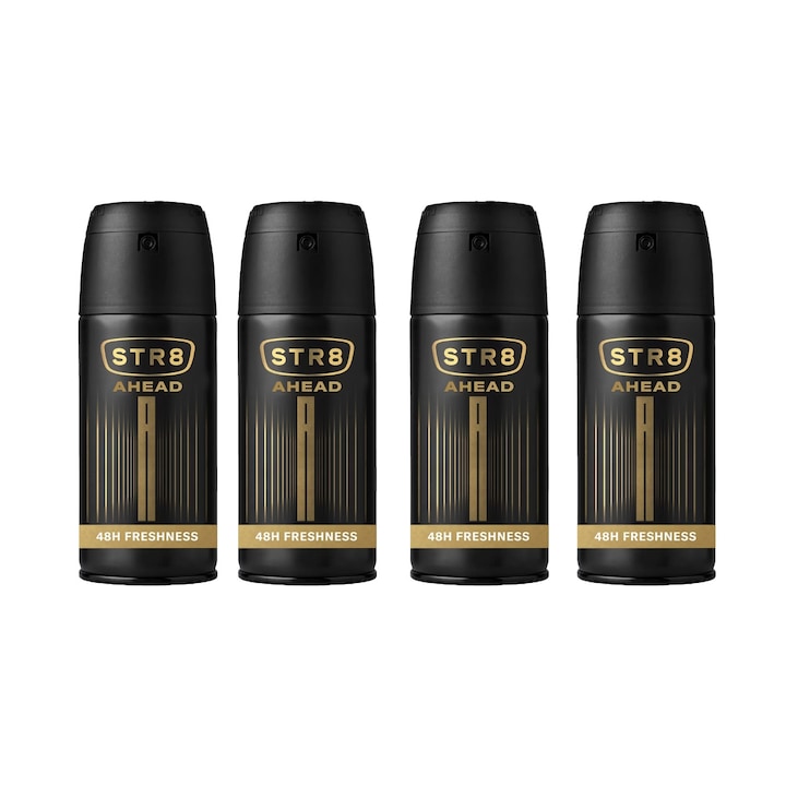 Комплект от 4 спрей дезодоранти против изпотяване STR8 Ahead 150 мл, освежаващ аромат, дълготрайна защита, бързосъхнеща формула, 48 часа