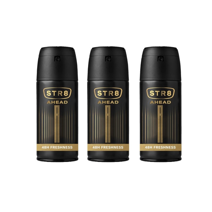 Комплект 3 X дезодорант спрей против изпотяване STR8 Ahead 150 мл, освежаващ аромат, дълготрайна защита, бързосъхнеща формула, 48 часа