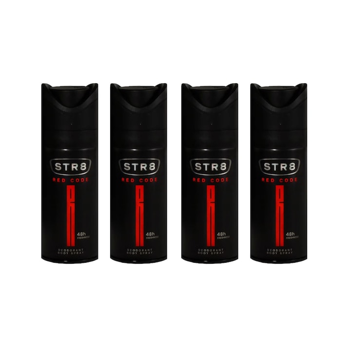 Комплект от 4 спрей дезодоранти против изпотяване STR8 Red Code 150 мл, освежаващ аромат, дълготрайна защита, бързосъхнеща формула, 48 часа