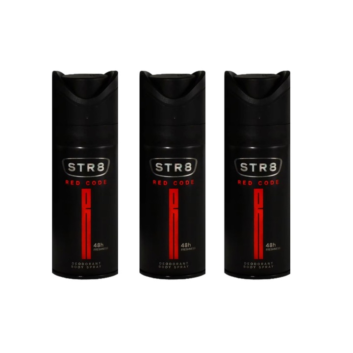 Комплект 3 X дезодорант спрей против изпотяване STR8 Red Code 150 мл, освежаващ аромат, дълготрайна защита, бързосъхнеща формула, 48 часа