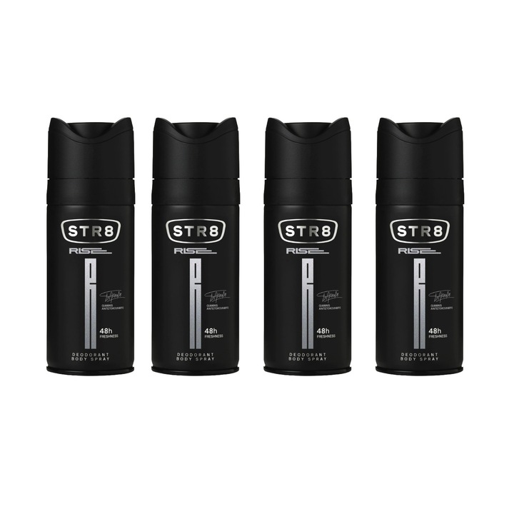 Комплект 4 X дезодорант спрей против изпотяване STR8 Rise 150 мл, освежаващ аромат, дълготрайна защита, бързосъхнеща формула, 48 часа