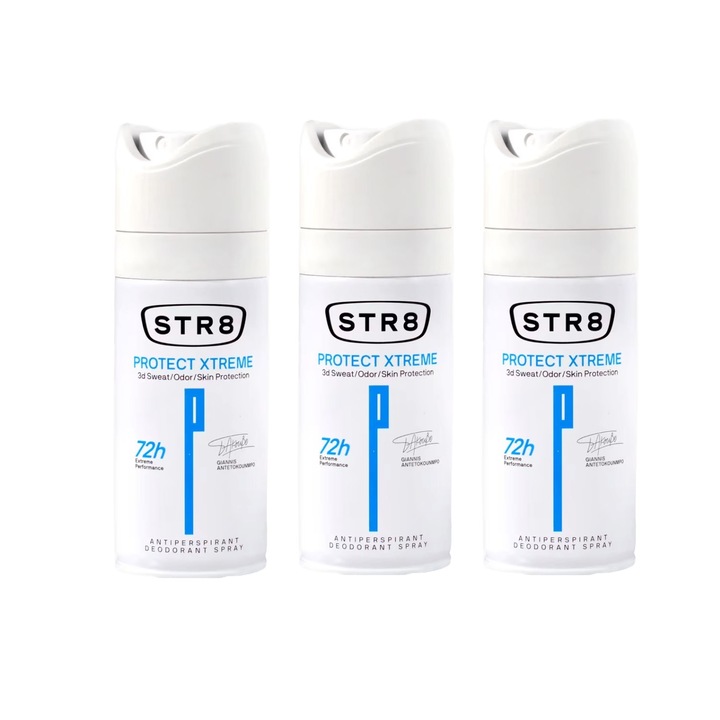 Комплект от 3 X спрей дезодоранти против изпотяване STR8 Protect Xtreme 150 мл, освежаващ аромат, дълготрайна защита, бързосъхнеща формула, 48 часа