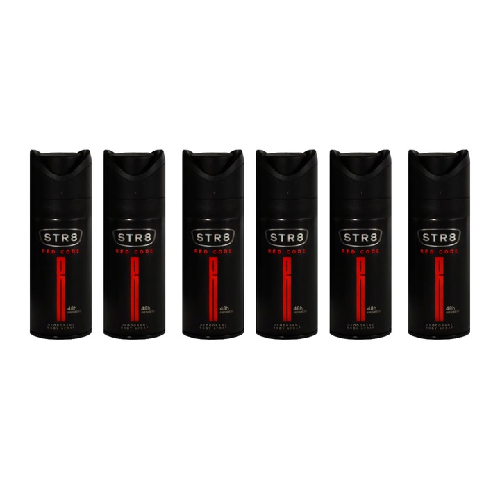 Комплект от 6 спрей дезодоранти против изпотяване STR8 Red Code 150 мл, освежаващ аромат, дълготрайна защита, бързосъхнеща формула, 48 часа