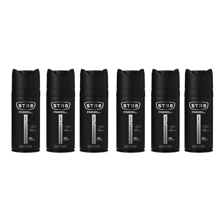Комплект от 6 дезодорант спрей против изпотяване STR8 Rise 150 мл, освежаващ аромат, дълготрайна защита, бързосъхнеща формула, 48 часа