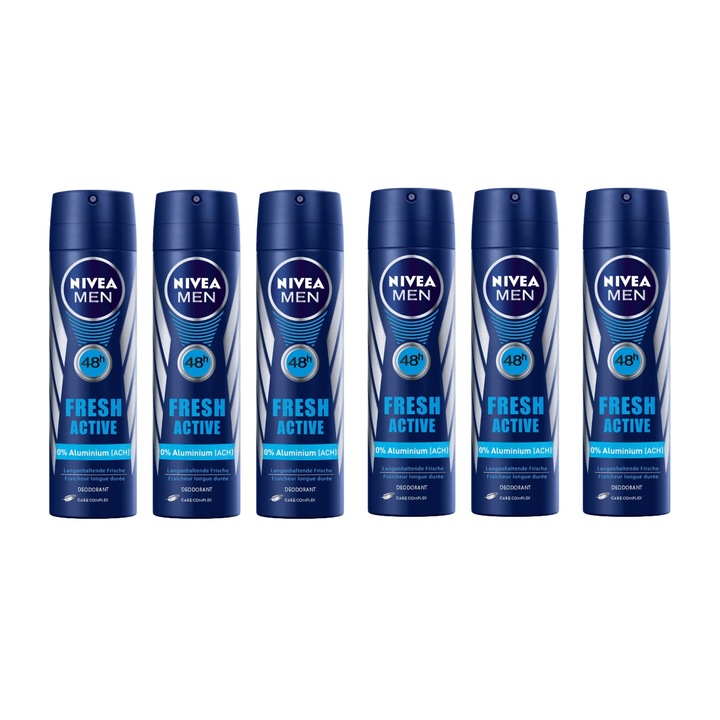 Set 6 X Deodorante Spray Anti-Perspirant Nivea Fresh Active 150ml, Refreshing Fragrance, Prospetime de Lunga Durata, Neutralizeaza Bacterii, Quick-drying Formula, 48hrs