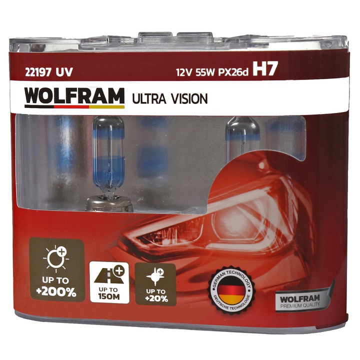 Set 2 becuri Halogen H7 200 Ultra Vision Wolfram