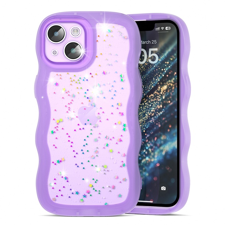 Telefontok, iPhone 14 Plus kompatibilis, Model Kawaii Bling Sparkle Glitter, Szilikon, Lila