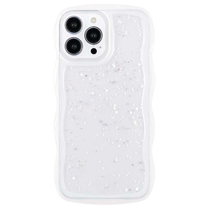 Telefontok, Kompatibilis a következővel: iPhone 13 Pro Max, Model Kawaii Bling Sparkle Glitter, Szilikon, Fehér