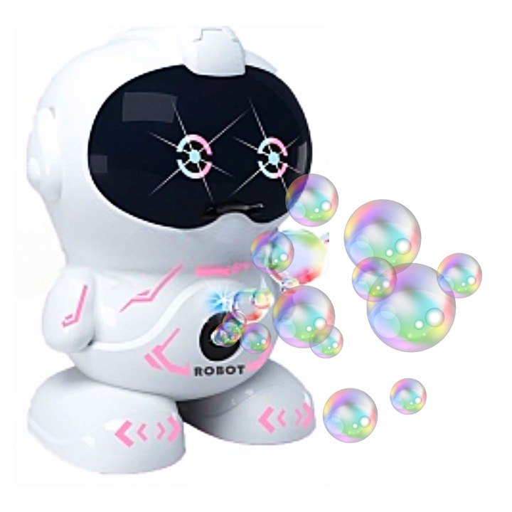 Jucarie Interactiva Robot de Facut Baloane de Sapun cu Lumini si Sunete Roz SprintMag®