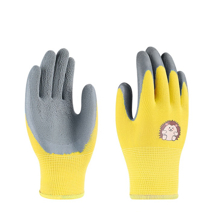 Manusi de Gradinarit pentru Copii 3-7 ani - Poliester Rezistent, Galben/Albastru cu Imprimeu Arici, Mansete Reglabile, Cadou Perfect pentru Activitatii in Gradina