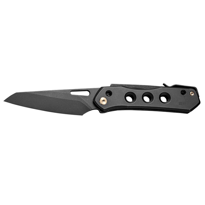 Cutit pliabil EDC WE Knife Vision R cu lama Reverse Tanto otel CPM-20CV finisaj Black Stonewash maner titan negru blocare inovatoare Superlock deschidere gravitationala sau cu gaura pentru utilizare zilnica profesionala rezistent