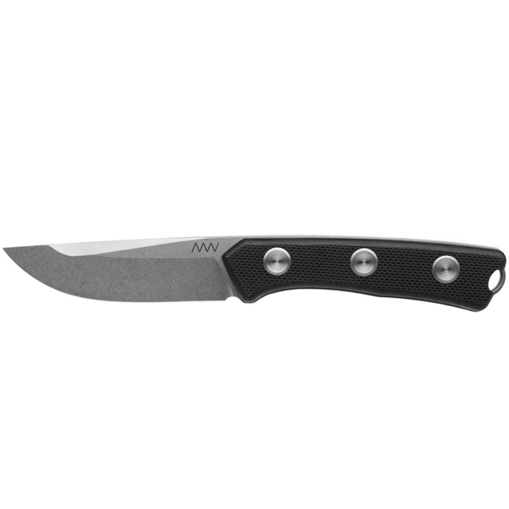 Cutit turistic, ANV Knives P200, lama fixa Sleipner, finisaj Stonewash, maner G10, 100x220mm, Negru
