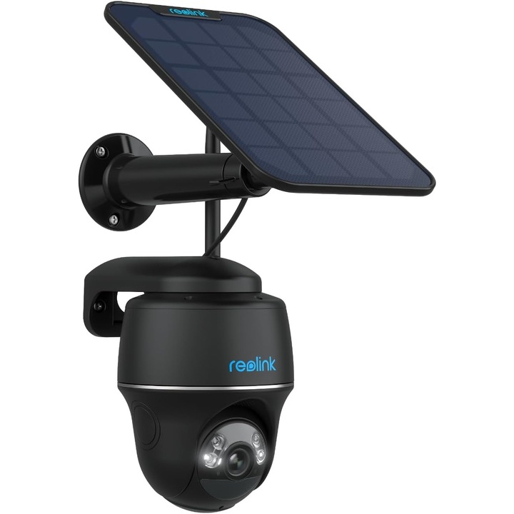 Reolink Външна камера за наблюдение със слънчев панел, 5MP, 355°/140° ротация, WiFi 2.4/5GHz, цветно нощно виждане, разпознаване на хора/коли/животни, черна