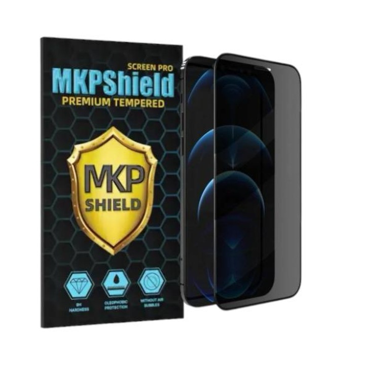 Folie Protectie Privacy Sticla securizata Mkpshield, compatibila iPhone 12 si 12 pro, Full Glue, Ultra HD