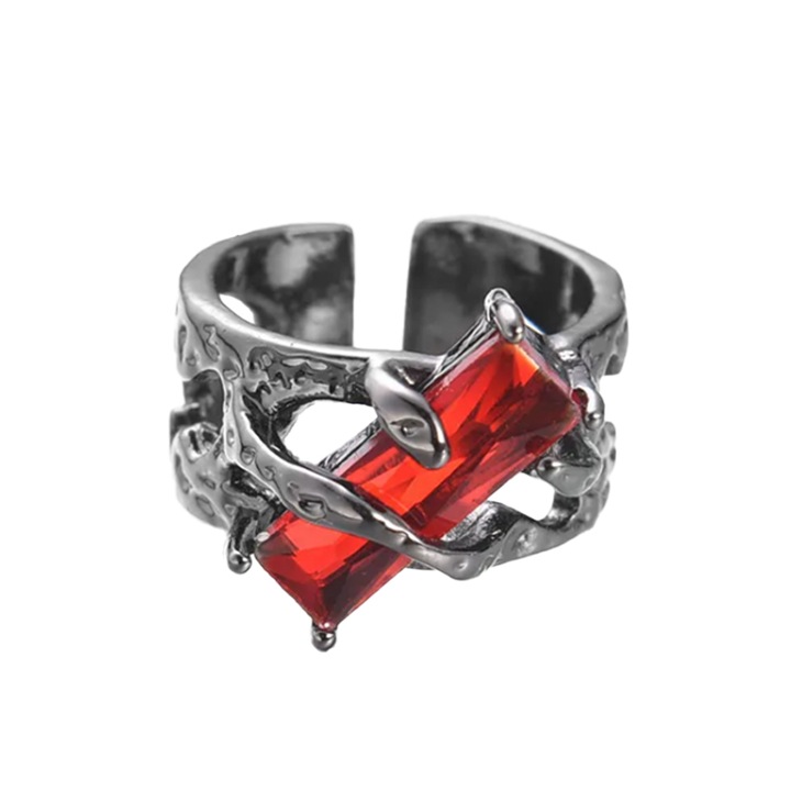 Ретро пръстен, кристален модел, тема топена стомана, универсален размер, регулируем, унисекс, сребро, EFAYN