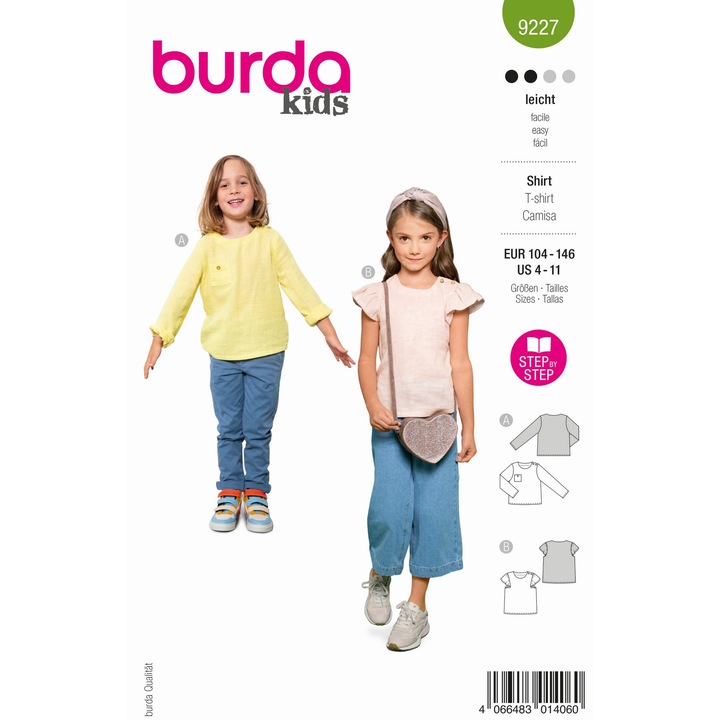 Tipar de croitorie camasa pentru copii in stil casual, Burda Style, 9227