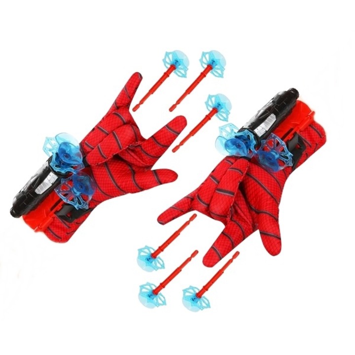 Manusi Spiderman cu ventuze si lansator, Depox, rosu