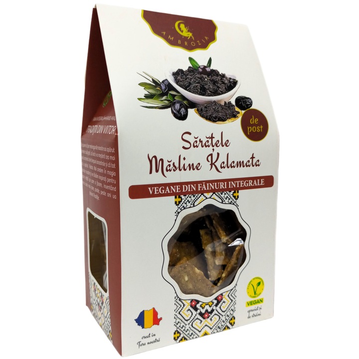 Egész kézzel készített vegán keksz "Osline Kalamata", tapenáddal, szezámmaggal, curryvel és borssal, adalékanyagok nélkül, 107g, Ambrozia