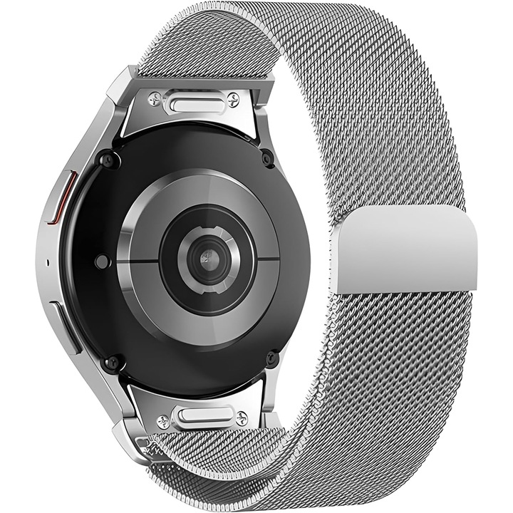 Curea Metalica MTP Milanese Loop compatibila cu Samsung Galaxy Watch 6 44mm, Stainless Steel, Buton Quick Release, Silver