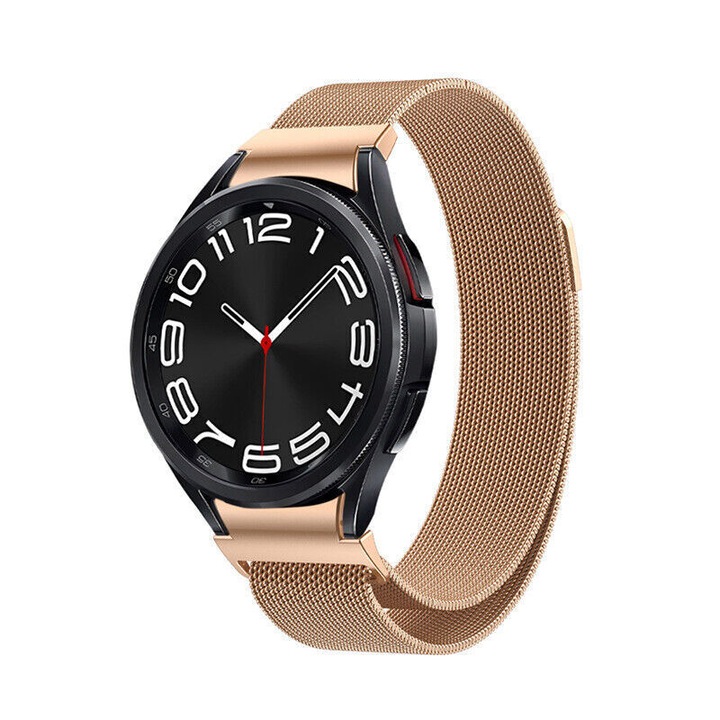 Curea Metalica MTP Milanese Loop compatibila cu Samsung Galaxy Watch 6 40mm, Stainless Steel, Buton Quick Release, Rose Gold