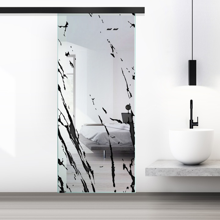 Usa culisanta Boss ® Black, model Rock negru, 95x215 cm, sticla 8 mm clara securizata, glisanta in ambele directii