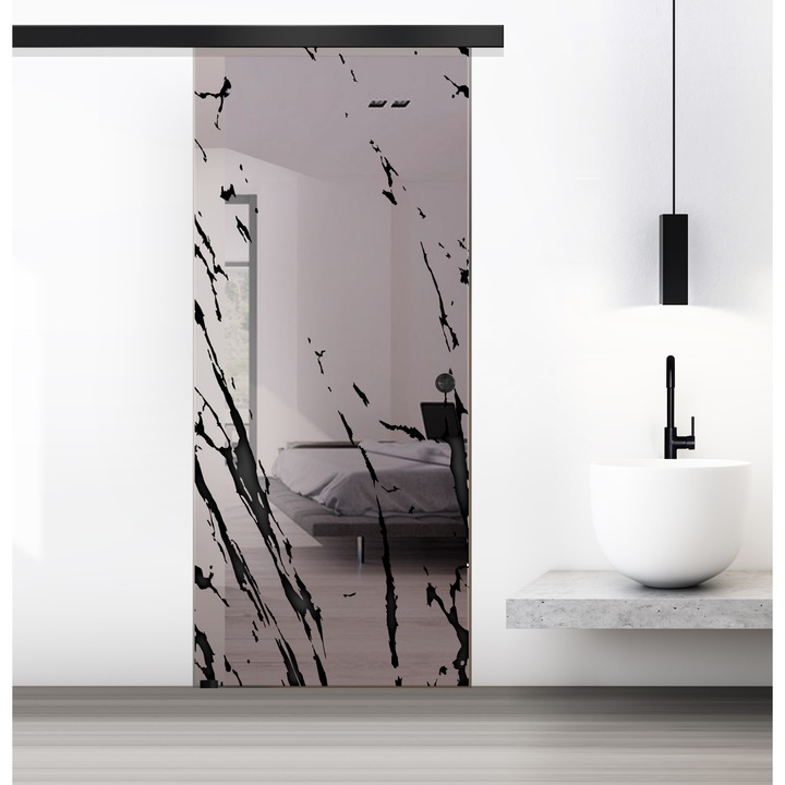 Usa culisanta Boss ® Black, model Rock negru, 90x215 cm, sticla 8 mm bronz securizata, glisanta in ambele directii