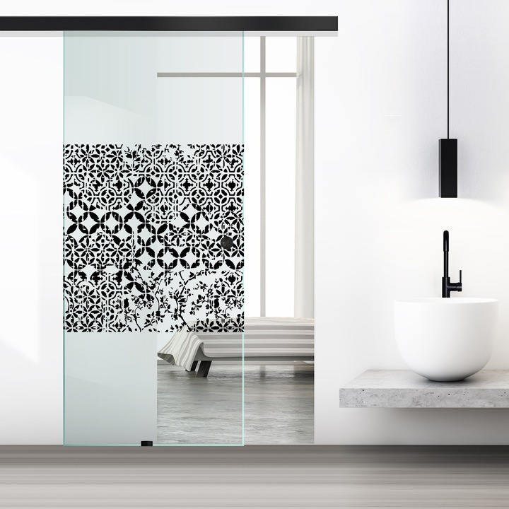 Usa culisanta Boss ® Black, model Verona negru, 85x215 cm, sticla 8 mm clara securizata, glisanta in ambele directii