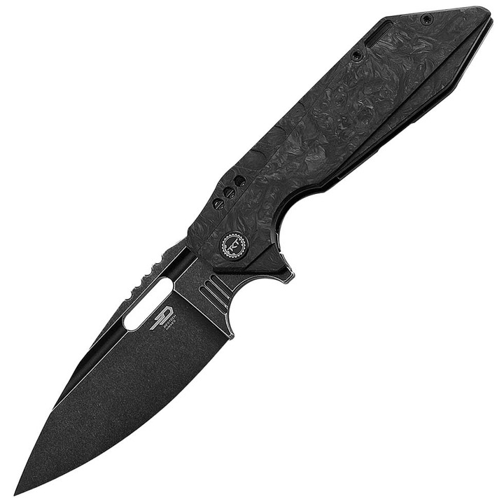 Cutit pliabil Bestech Knives Shodan, lama neagra, titan si fibra de carbon, 98mm, 220mm